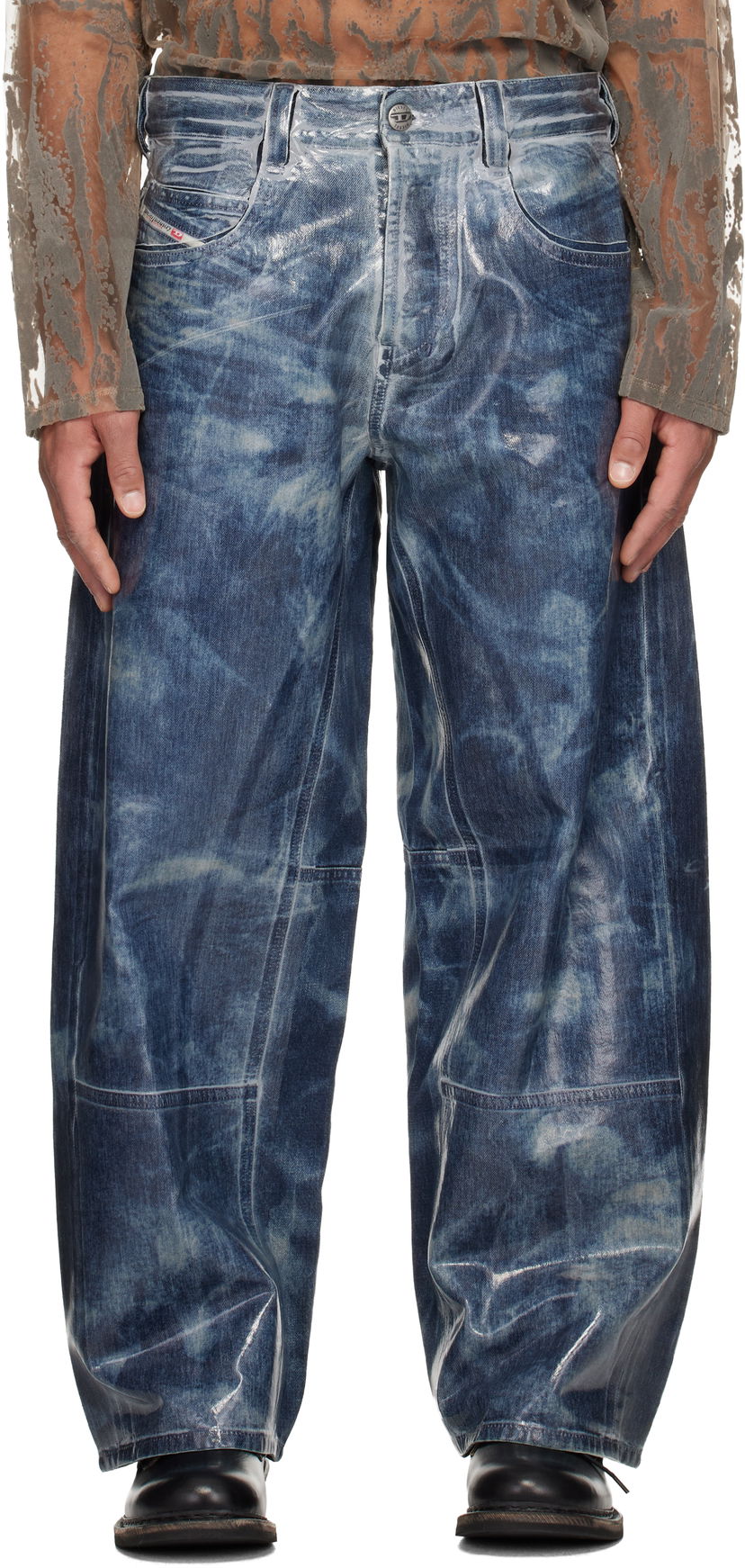 Džínsy Diesel 1997 D-Enim-M-Uc-Fsh Wide-Leg Coated Jeans Modrá | A21596-007CU-01