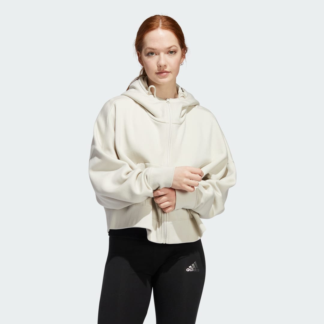Mikina adidas Performance Women's Cropped Full-Zip Hoodie Béžová | HT3289, 0