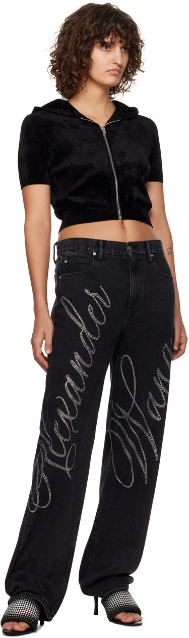 Mikina Alexander Wang Alexander Wang.t Cropped Velour Zip-Up Hoodie Čierna | 4KC4243003, 3