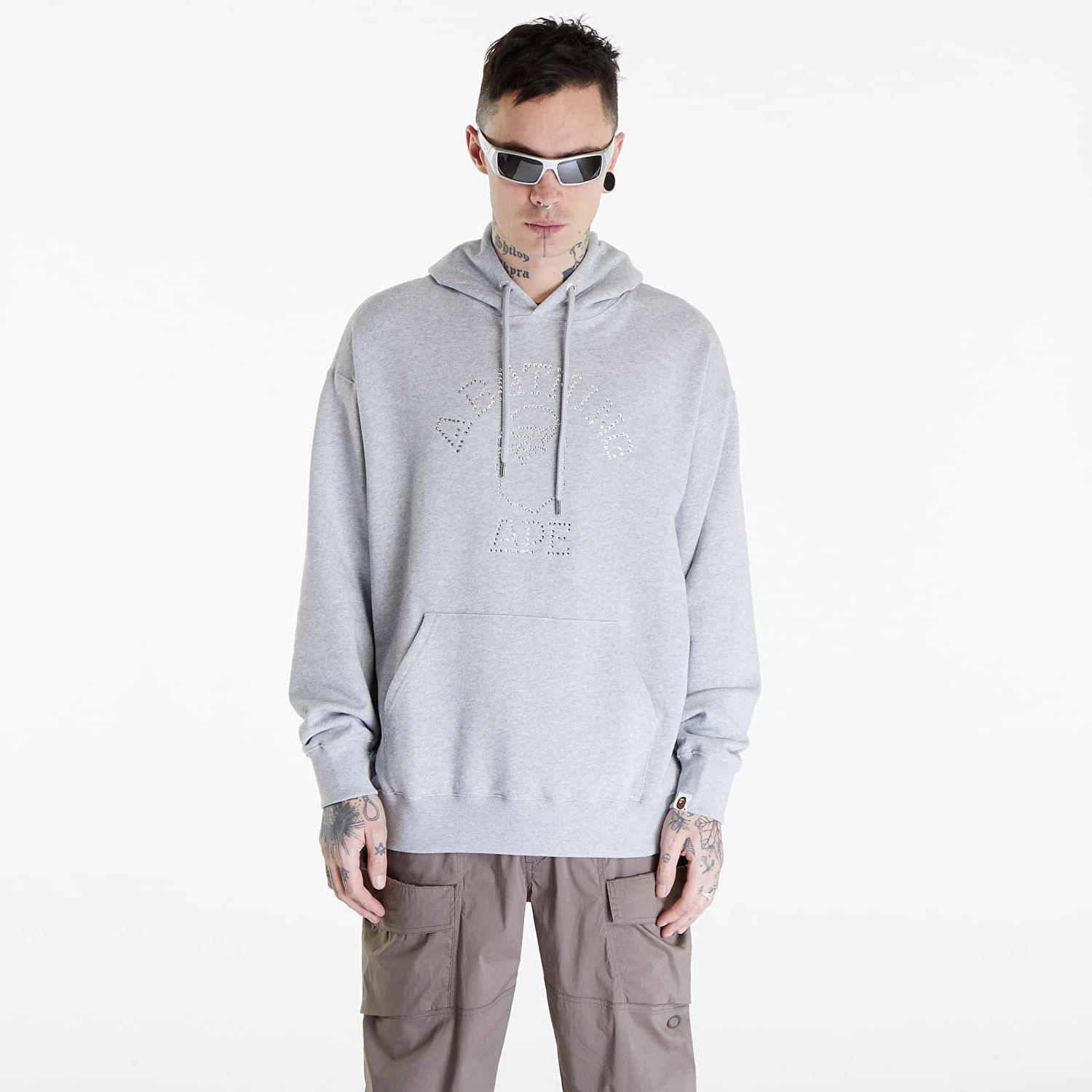 Mikina BAPE A BATHING APE Rhinestone College Pullover Hoodie Gray Šedá | 001PPK301306M GRA, 0