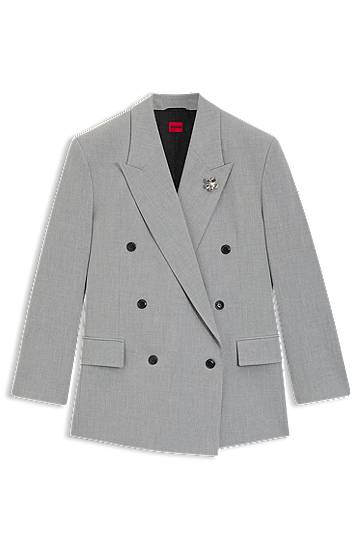 Bunda BOSS Relaxed-fit blazer with enamel flower brooch Šedá | 50554018