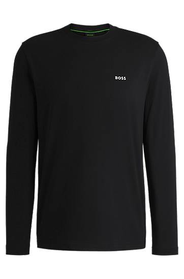 Sveter BOSS BOSS Stretch Cotton Long-Sleeve T-Shirt with Contrast Logo Čierna | 50506365, 0