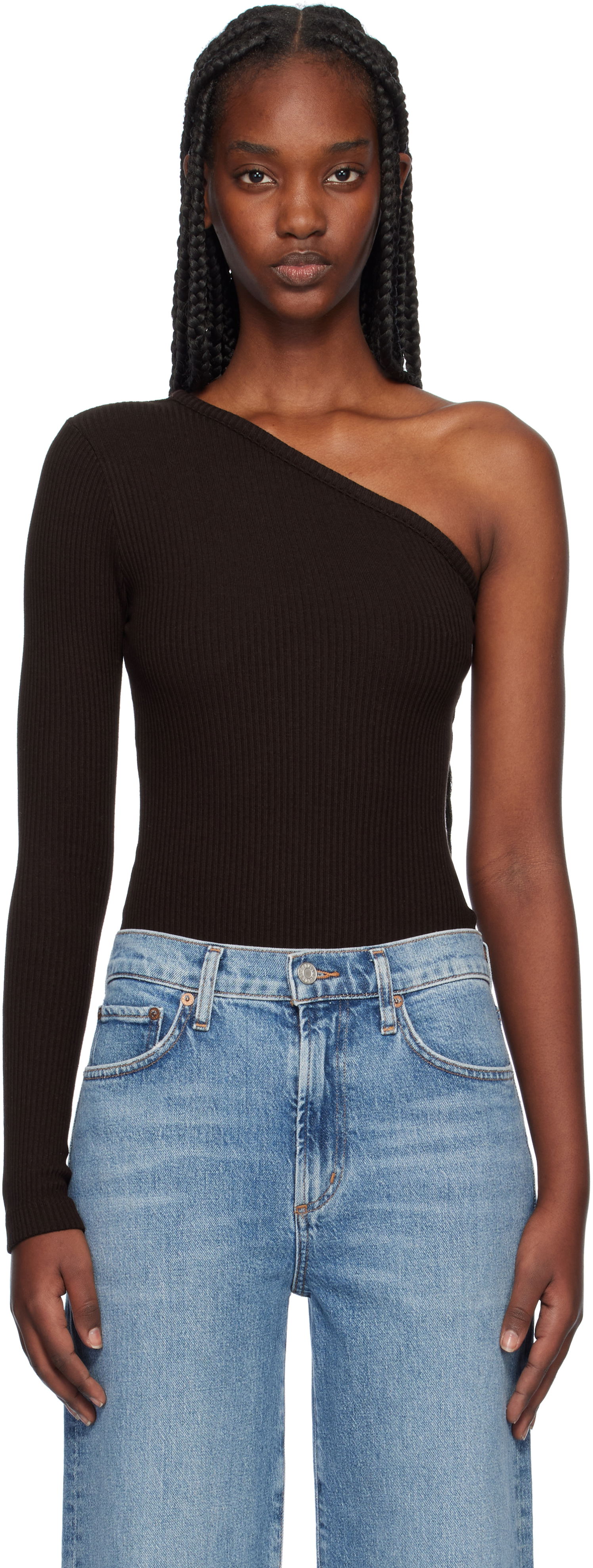 Tielko AGOLDE One Shoulder Ribbed Bodysuit Čierna | A7293-3048, 0