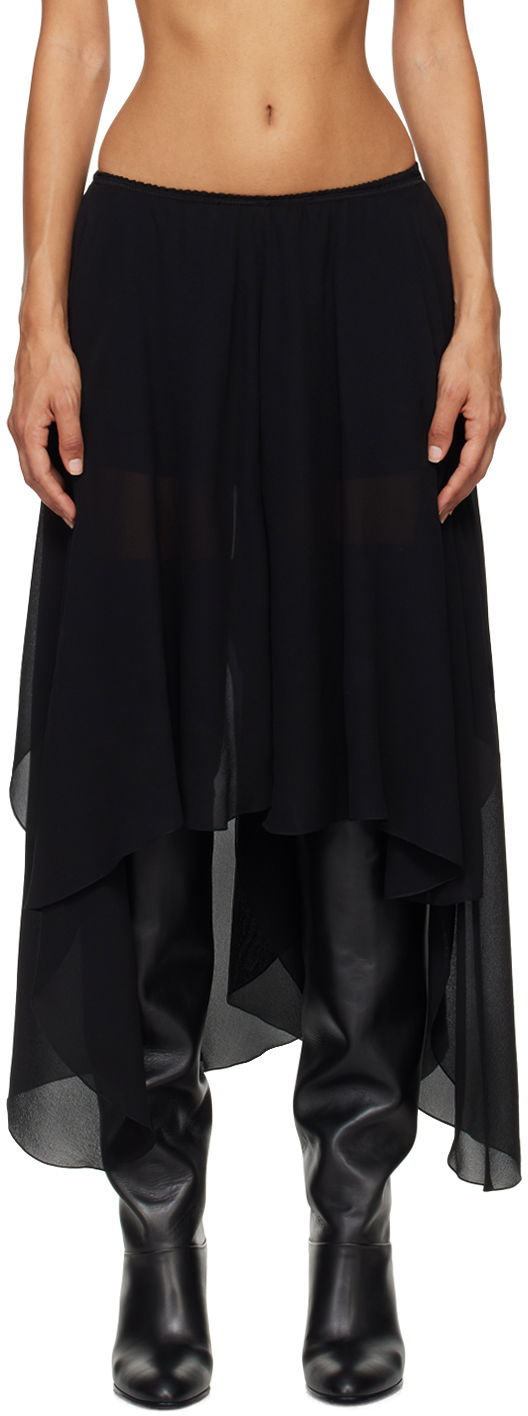 Chloé Black Asymmetric Hem Midi Skirt