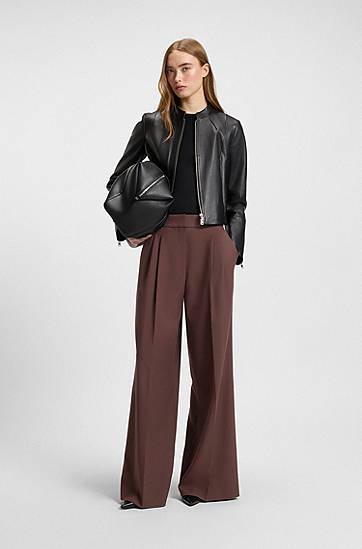 Nohavice BOSS Relaxed Fit Stretch Trousers with Twin Pleats Hnedá | 50544107, 1