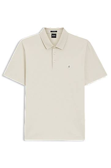 Polo tričko BOSS Mercerised-cotton Polo Shirt with Double B Monogram Béžová | 50555829