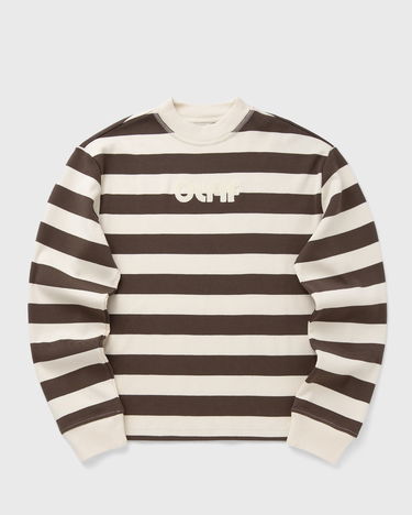 Mikina ØLÅF Striped Rib Retro Logo Sweatshirt Hnedá | W220106-HOTFUDGE-OFF-WHITE, 0