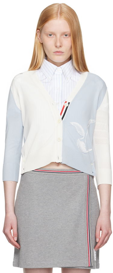 Sveter Thom Browne Thom Browne Funmix Feather Pointelle Cardigan Modrá | FKC651F-Y3036, 0
