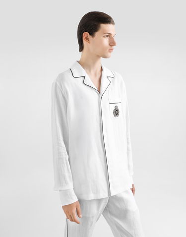 Košeľa Dolce & Gabbana Dolce & Gabbana Linen Vanity Shirt with Heraldic Emblem Biela | G5IF1ZFU4LGW0800, 3