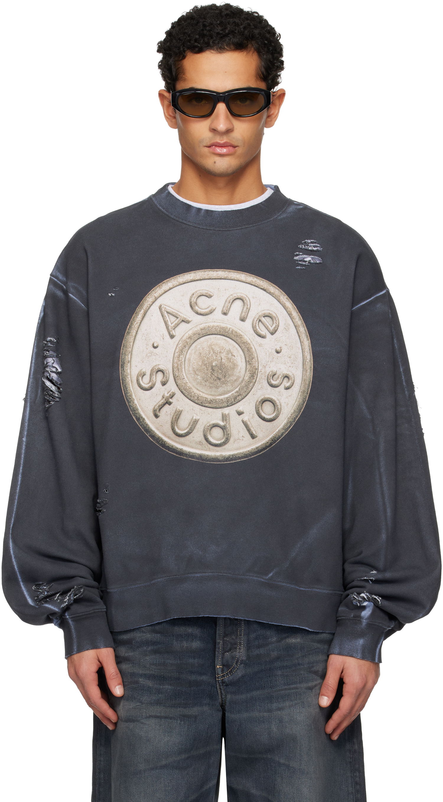 Mikina Acne Studios Distressed Logo Crewneck Sweatshirt Šedá | CI0203-, 0