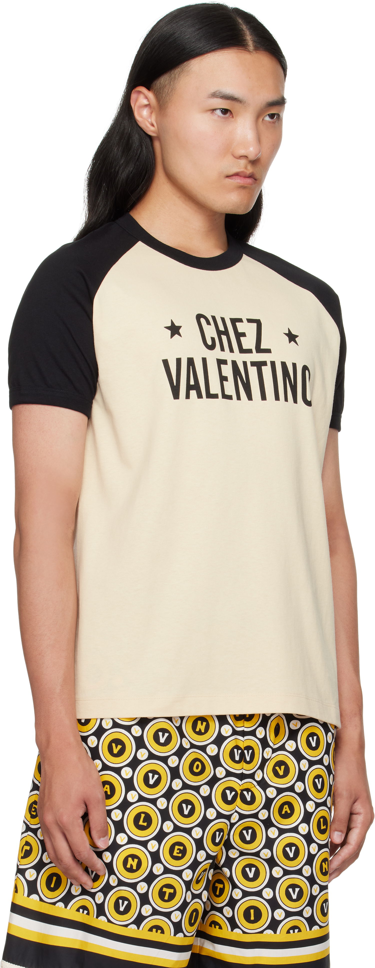 Tričko Valentino Valentino 'Chez Valentino' Print Cotton T-Shirt Béžová | 7V3MG17DAYC, 1