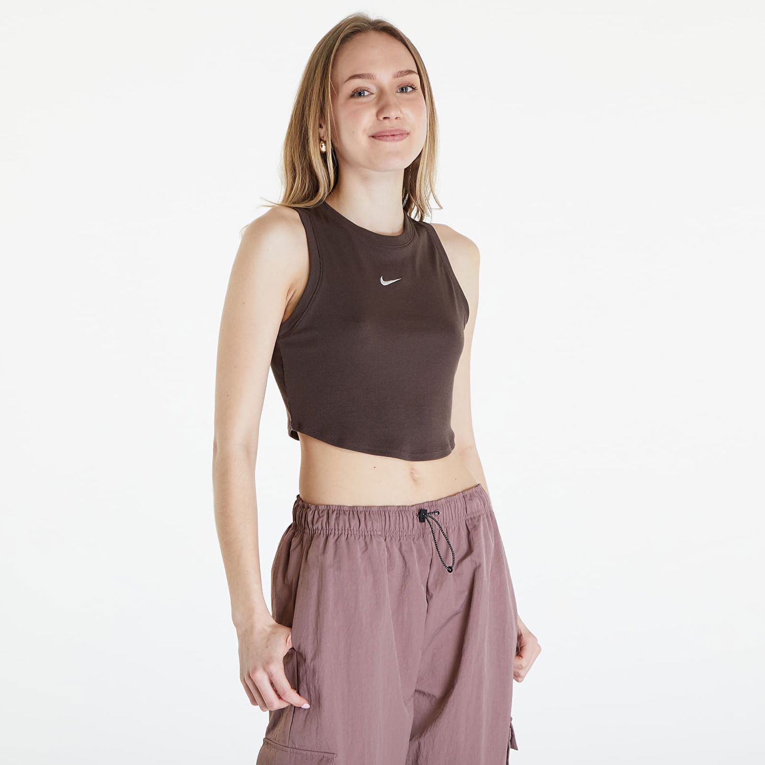 Tielko Nike Sportswear Essentials Ribbed Cropped Tank Baroque Brown/ Sail Hnedá | FB8279-237, 0