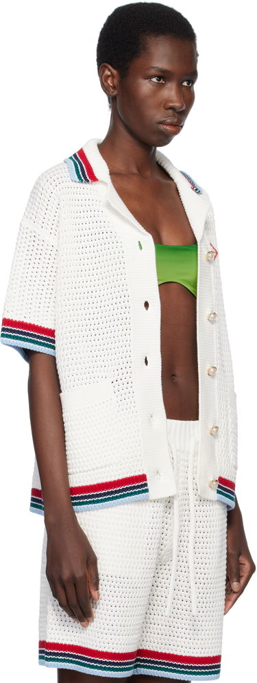 Sveter Casablanca Casablanca Gothic Crochet Knit Polo Shirt Biela | WS25-KW-1063-01, 1