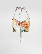 Dolce & Gabbana Flower-Print Halter Poplin Crop Top