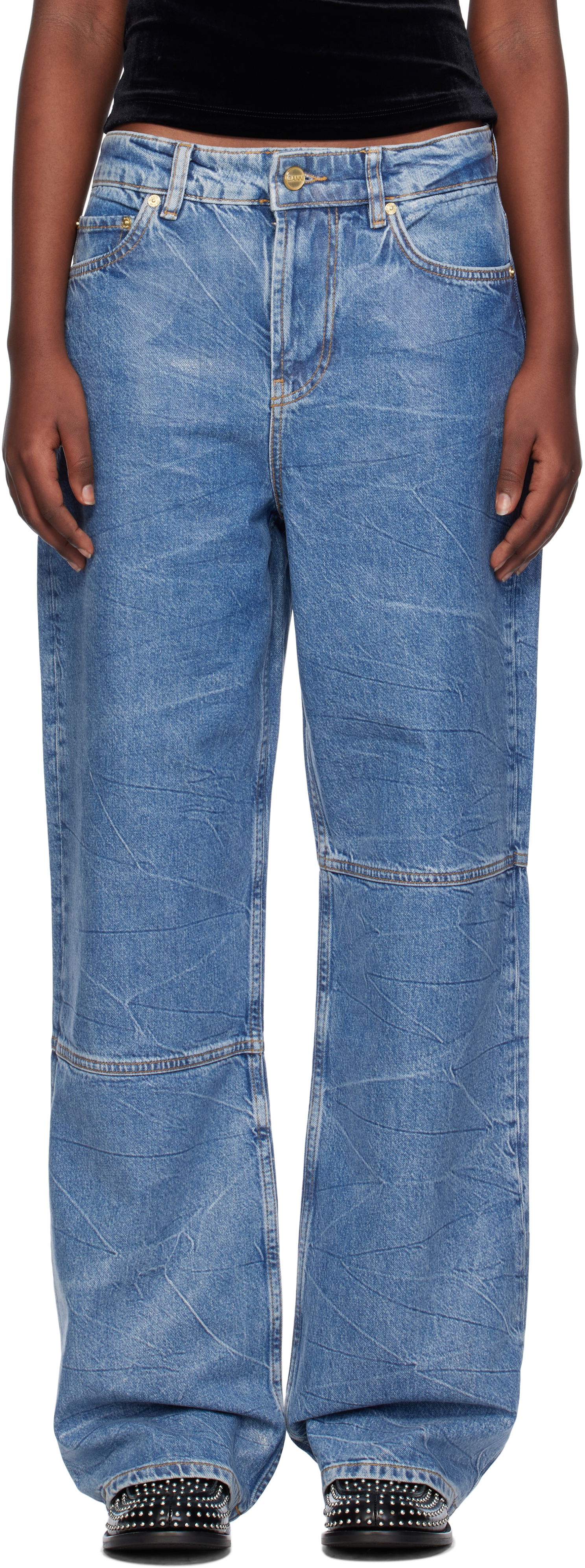 GANNI Izey Spliced Wide-Leg Jeans