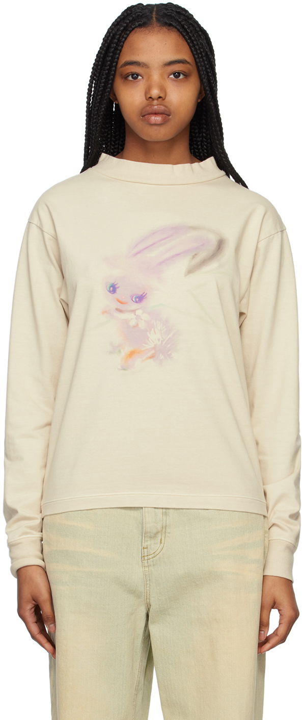 Sveter We11done We11done Crewneck Long Sleeve T-Shirt with Bunny Print Béžová | WD-TT1-23-792-U-IV, 0