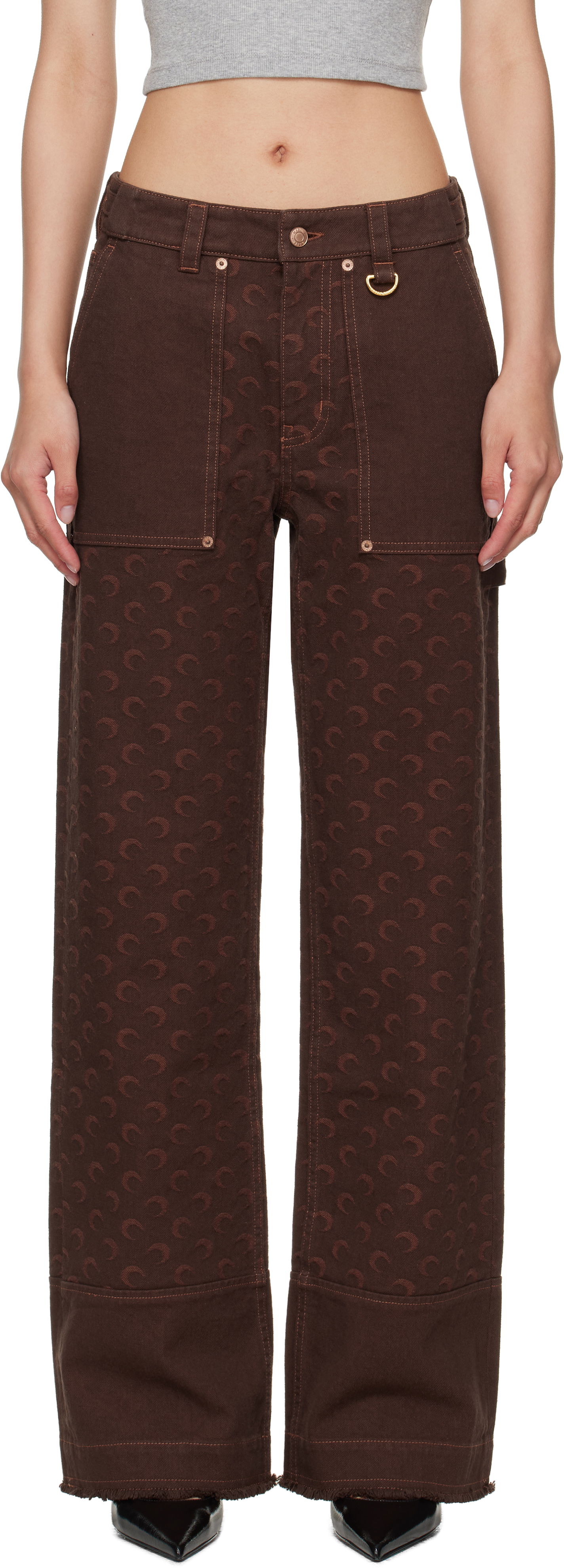 Cargo nohavice Marine Serre Marine Serre Moon Jacquard Twill Workwear Cargo Pants Hnedá | WPA141B CWOV0063, 0