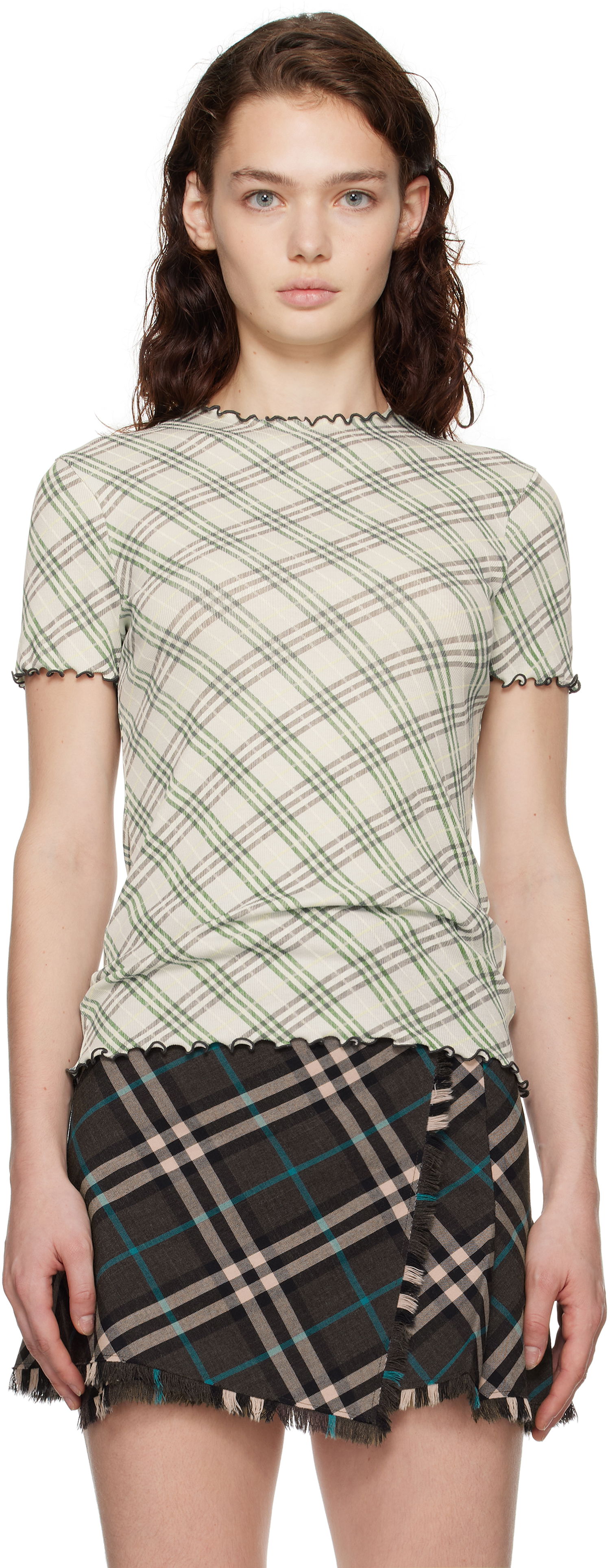 Tričko Burberry Check Lettuce Edge T-shirt Zelené | 8101024, 0