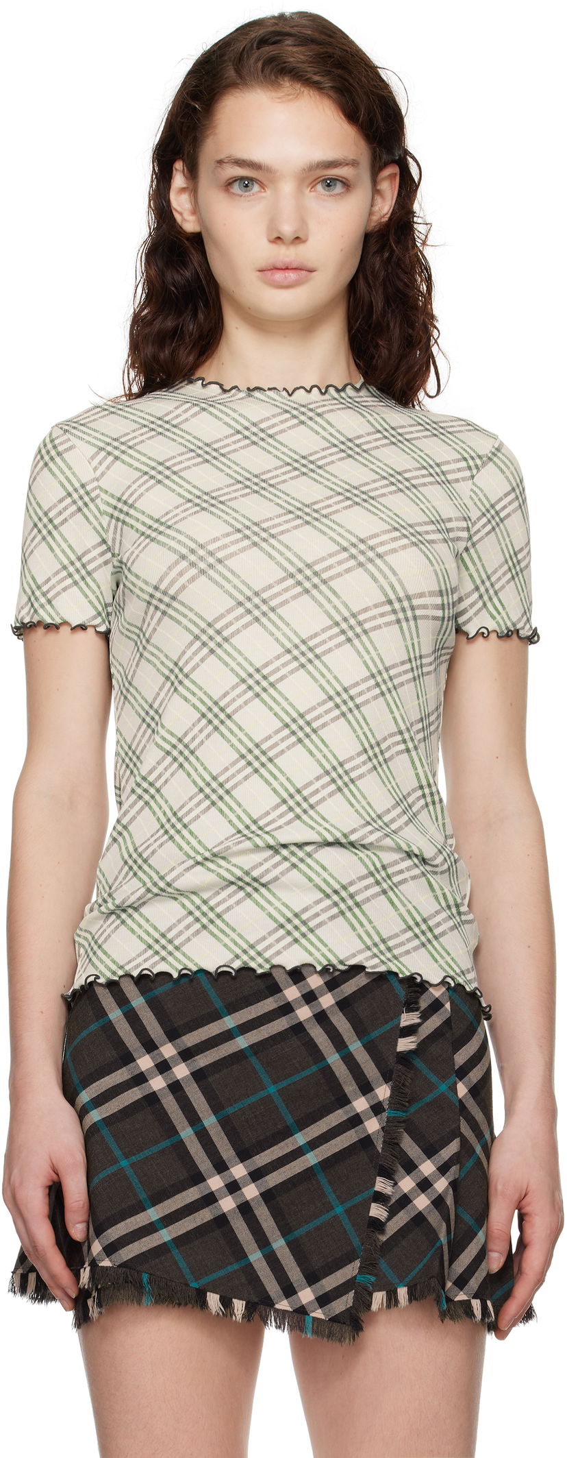 Tričko Burberry Check Lettuce Edge T-shirt Zelené | 8101024