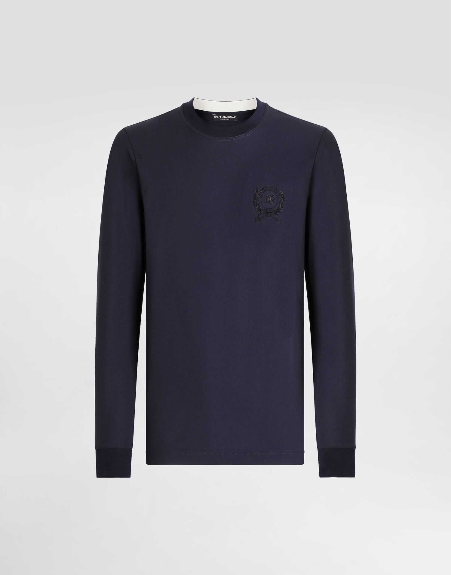 Tričko Dolce & Gabbana Technical Piqué Long-Sleeve T-shirt with Crest Logo Navy | G8SW5ZHU7WZB0665, 0