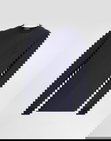 Tričko Dolce & Gabbana Technical Piqué Long-Sleeve T-shirt with Crest Logo Navy | G8SW5ZHU7WZB0665, 0