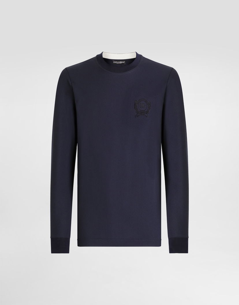 Tričko Dolce & Gabbana Technical Piqué Long-Sleeve T-shirt with Crest Logo Navy | G8SW5ZHU7WZB0665