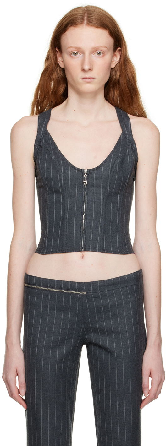 Tielko Miaou Miaou Hannah Jewett Edition Pinstriped Valda Tank Top Šedá | 7056PSWBRI, 0