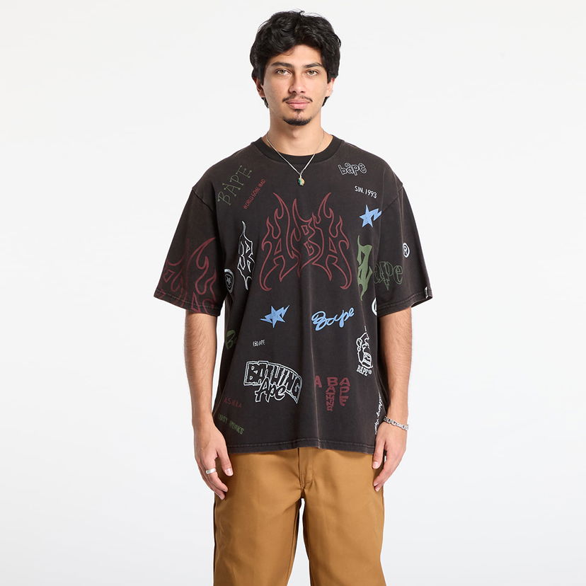 Tričko BAPE Overall Print World Gone Mad Relaxed Fit T-Shirt Čierna | 001CSL801311MBLK