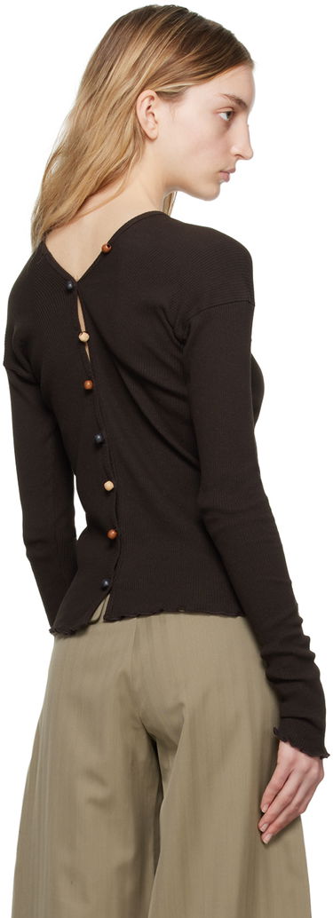 Sveter Baserange Tav Ribbed V-Neck Cardigan with Beaded Buttons Hnedá | TOTVC-RC-SP23, 2