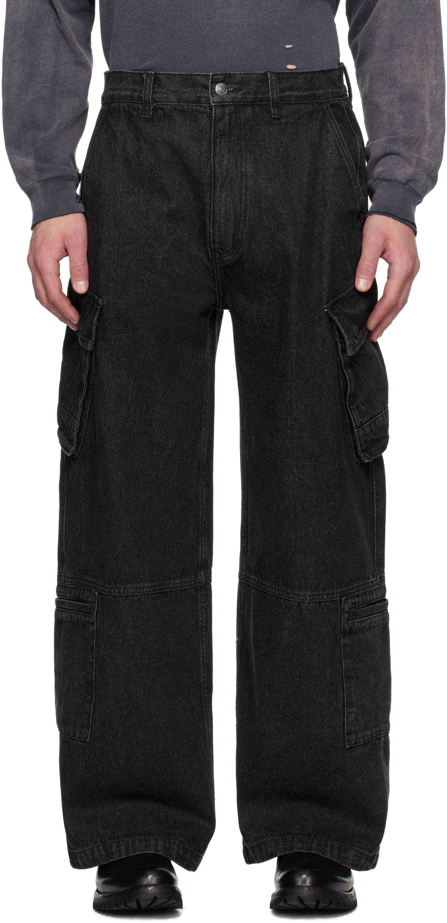 Cargo nohavice izzue Izzue Faded Denim Cargo Pants Čierna | IZXPTN6530W4NBKX, 0