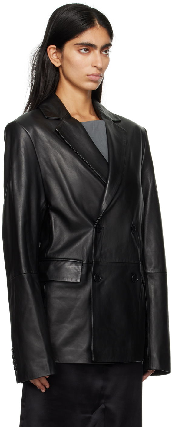 Bunda Loulou de Saison Loulou de Saison Davao Double-Breasted Leather Jacket Čierna | DAVAO, 1