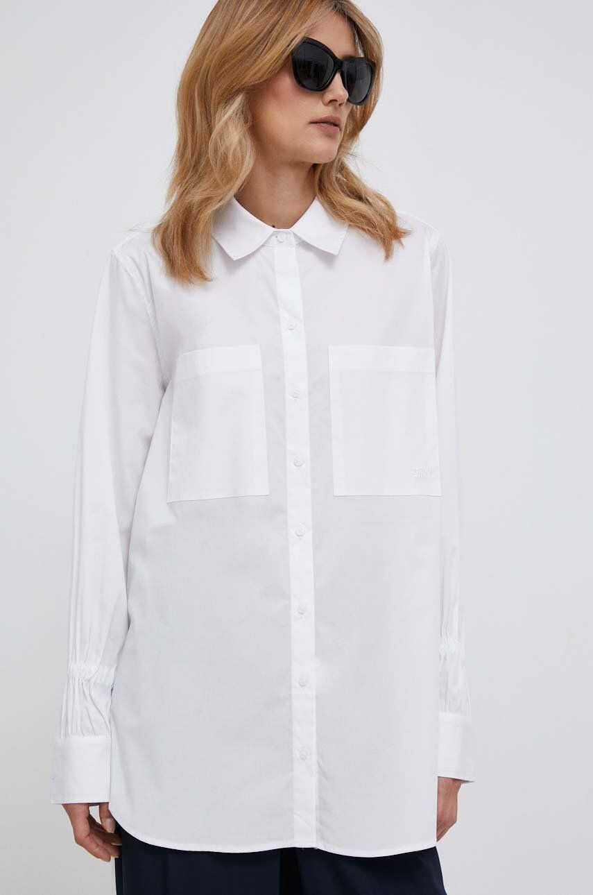 Poplin Point Collar Oversized Button Front Top