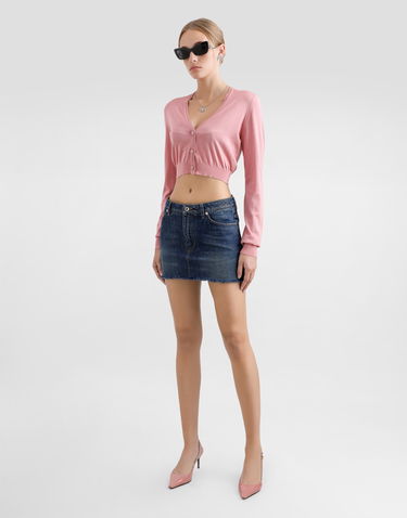 Sveter Dolce & Gabbana Lace-trim V-neck Cropped Silk Cardigan Ružová | FXV84TJBSLJF0473, 1