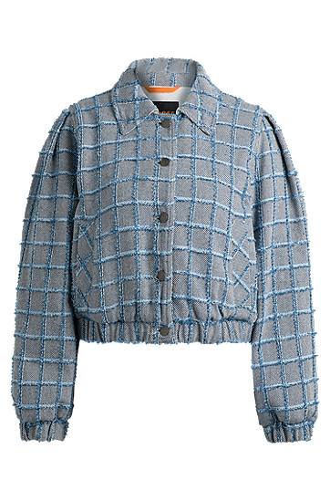 Bomber bunda BOSS Tweed Cropped Jacket Modrá | 50518962, 0