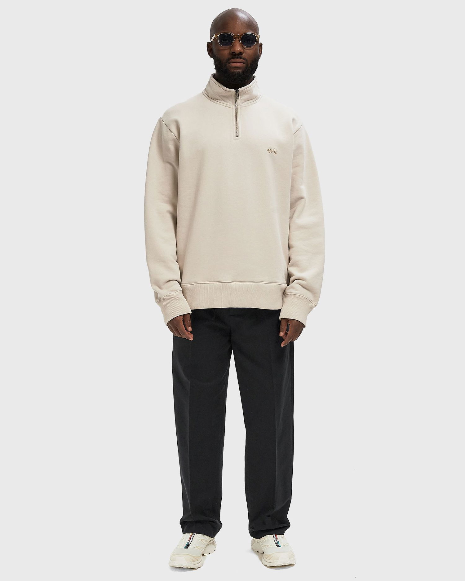 Mikina ØLÅF Signature Zip Mock Sweatshirt Béžová | M990204-CEMENT, 1