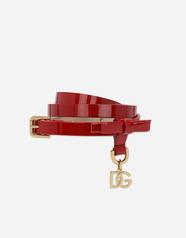 Opasok Dolce & Gabbana Dolce & Gabbana Patent Leather Bow Belt with DG Logo Charm Červená | EE0067A147187124, 3