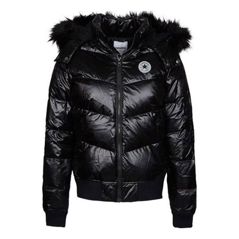 Bomber bunda Converse Down Jacket With Faux Fur Čierna | 10002882-A03