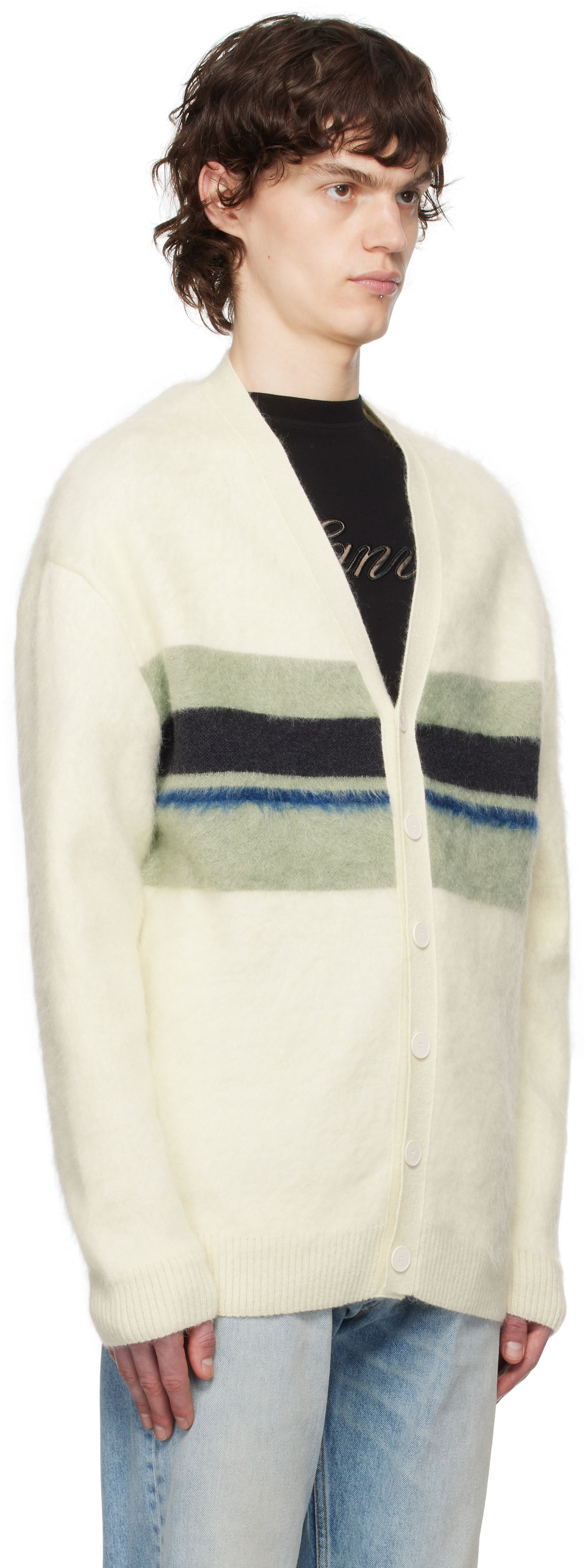 Lanvin Striped Brushed Mohair Cardigan
