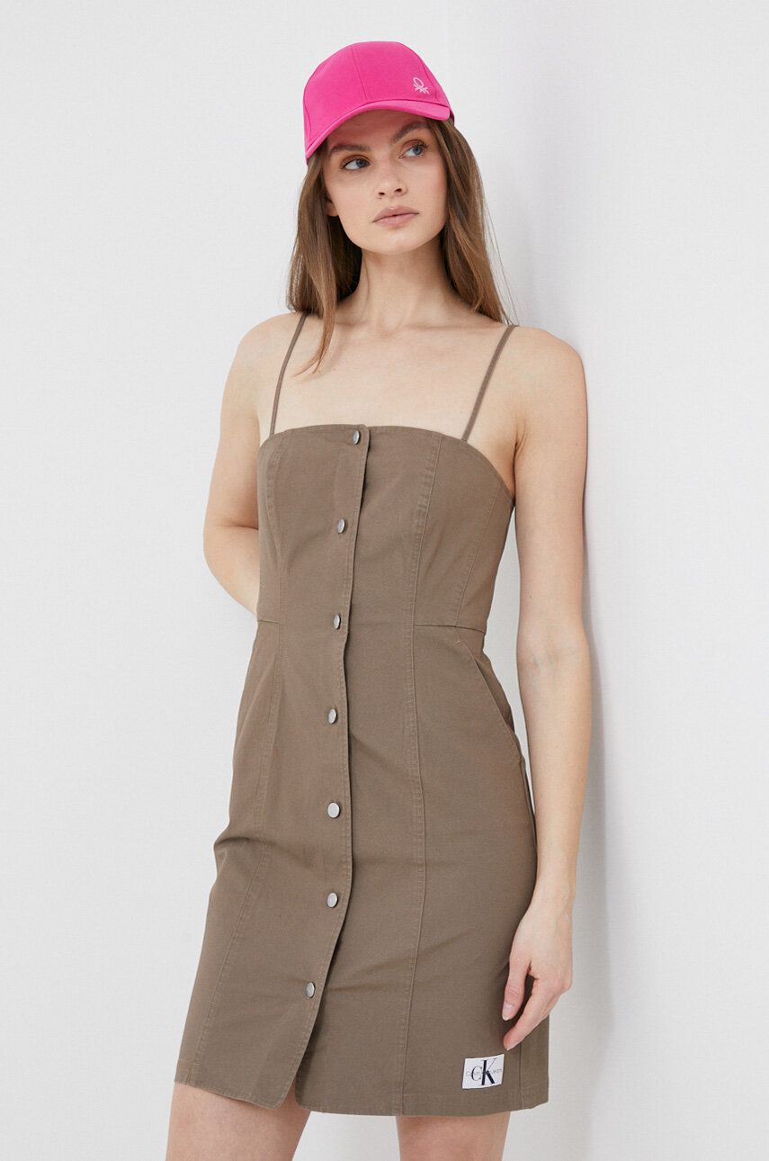 Šaty CALVIN KLEIN Jeans Cotton-Canvas Button-Through Dress Hnedá | J20J220764.PPYX, 0