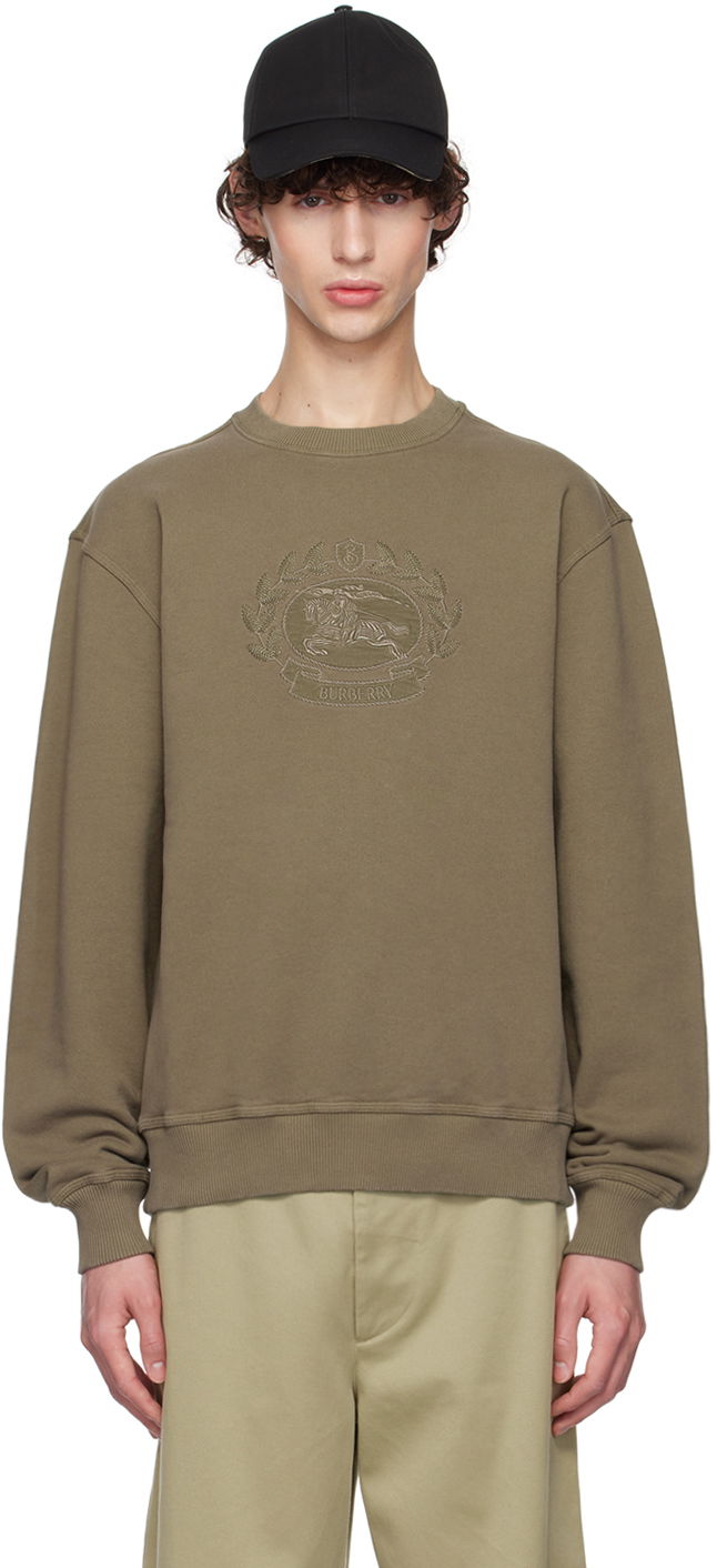 Mikina Burberry Khaki Embroidered-Logo Sweatshirt Zelené | 8093603, 0