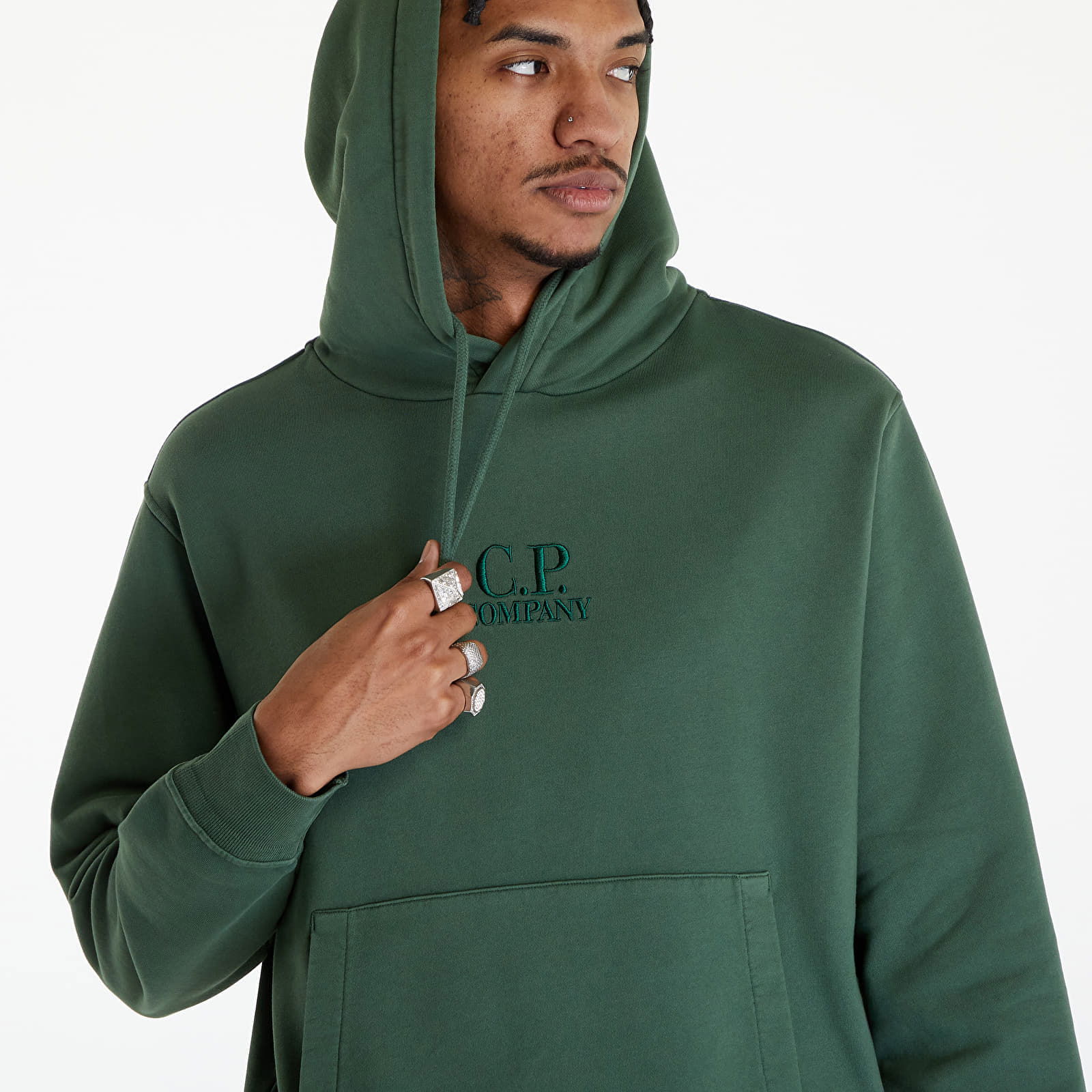 Cotton Diagonal Sweat Hoodie Duck Green