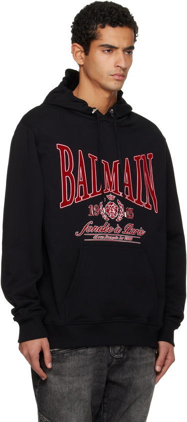 Mikina Balmain Flocked 'Balmain' College Hoodie Čierna | FH0JT047GF25, 1