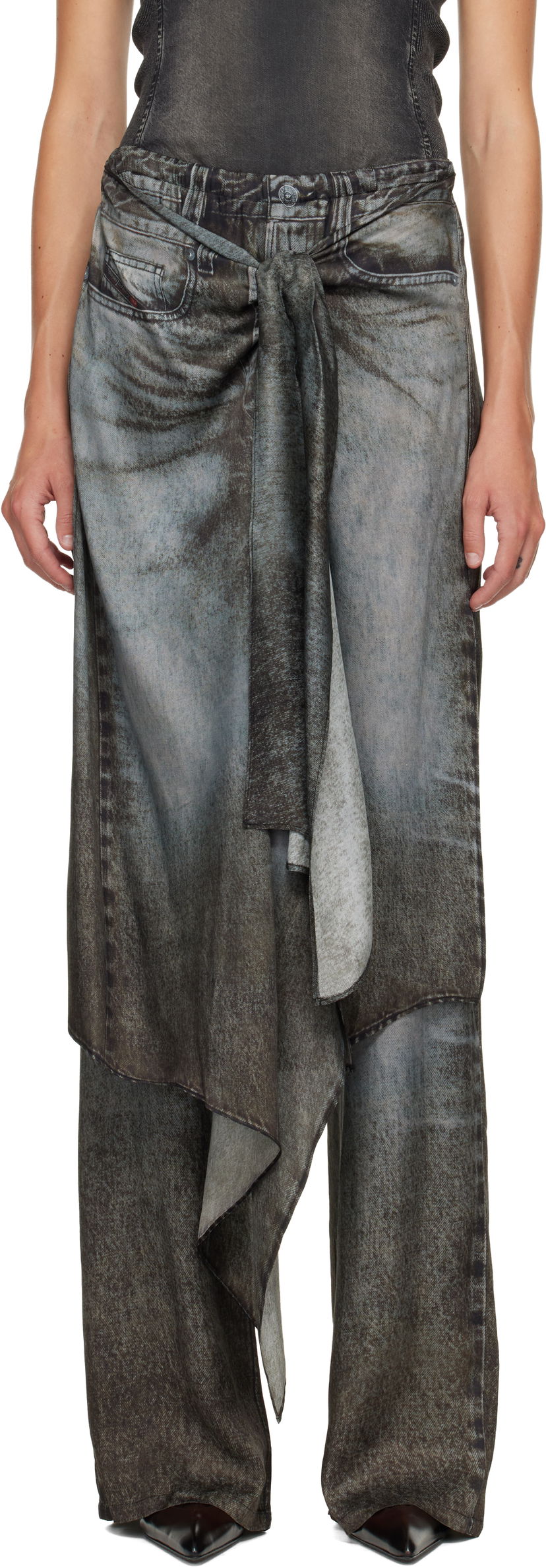 Nohavice Diesel P-Aloma Draped Faded Denim Print Trousers Šedá | A18579 0LKCT