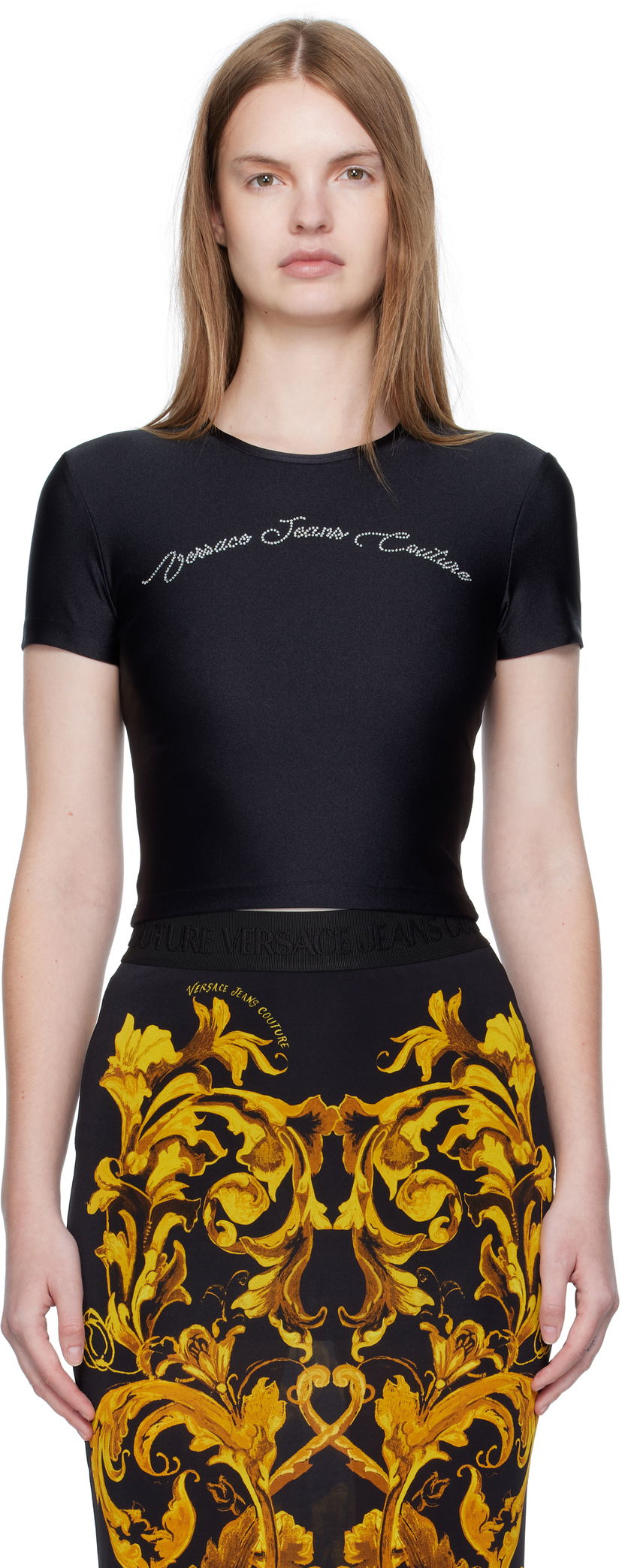 Tričko Versace Versace Jeans Couture Logo T-Shirt Čierna | E79HAH6A2_EN0008