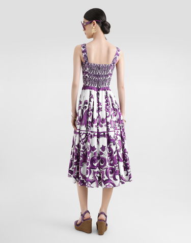 Šaty Dolce & Gabbana Dolce & Gabbana Majolica Print Poplin Fit-and-Flare Dress Fialová | F6TTGTHH5ENIP3TN, 2