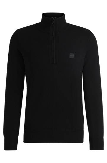 Sveter BOSS Zip-Neck Cotton-Cashmere Sweater Čierna | 50527585, 0