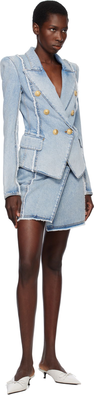 Sukňa Balmain Balmain Asymmetric Denim Miniskirt Modrá | EF0LA535DF75, 3