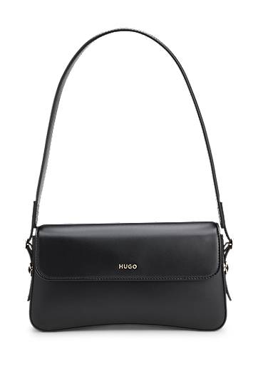 Taška cez rameno BOSS Faux-leather flap shoulder bag with logo lettering Čierna | 50557942, 0