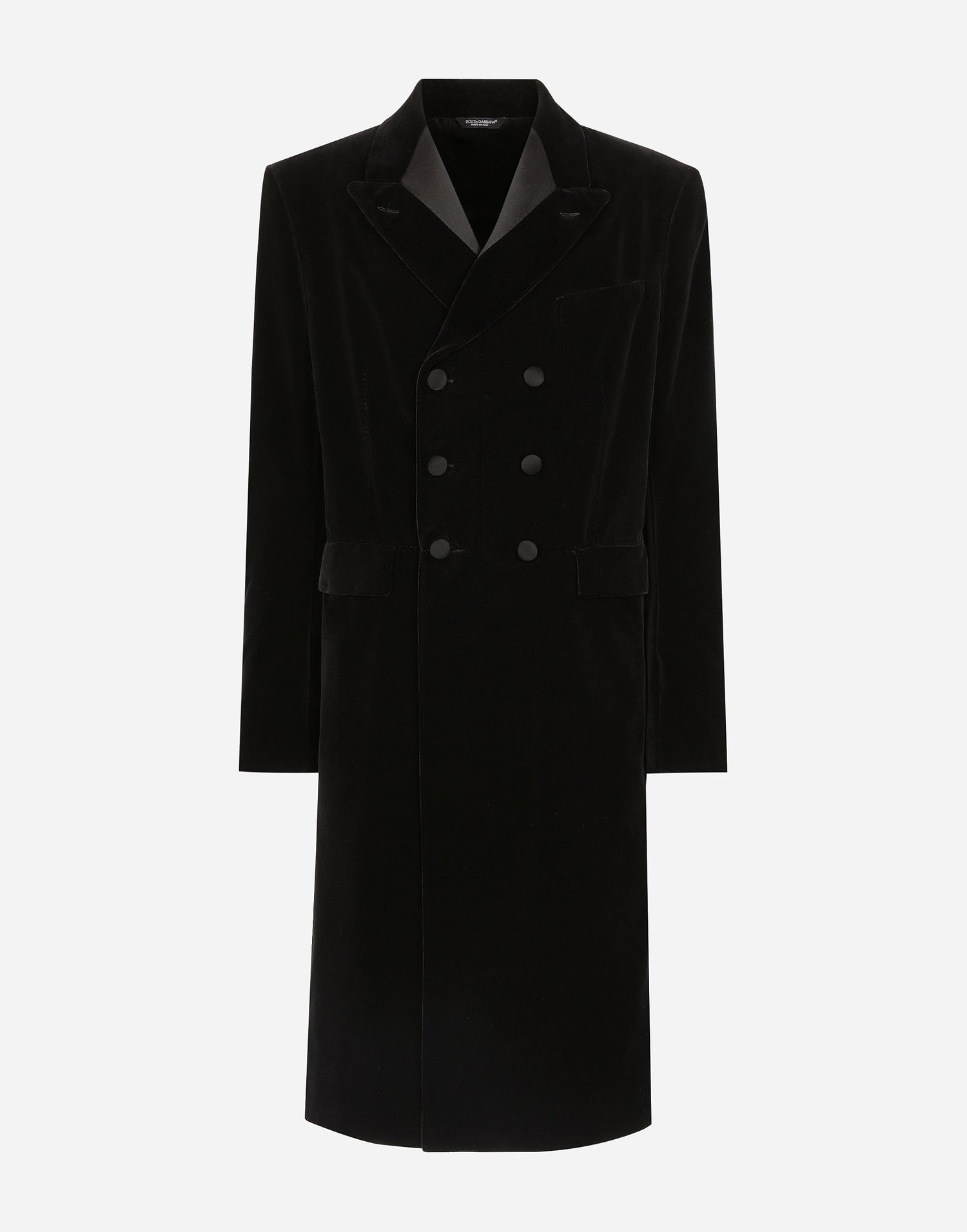 Kabáty Dolce & Gabbana Velvet Coat With Satin Details Čierna | G039YTFUVCEN0000, 0