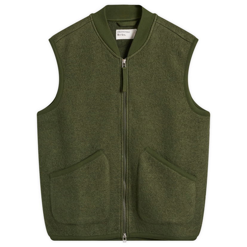 Vesta Universal Works Universal Works Wool Fleece Zip Vest Zelené | 00015-OLV